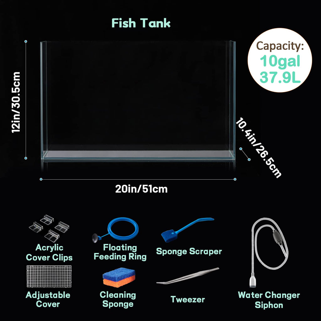 10 Gallon Ultra Clear Rimless Low Iron Glass Fish Tank C353924