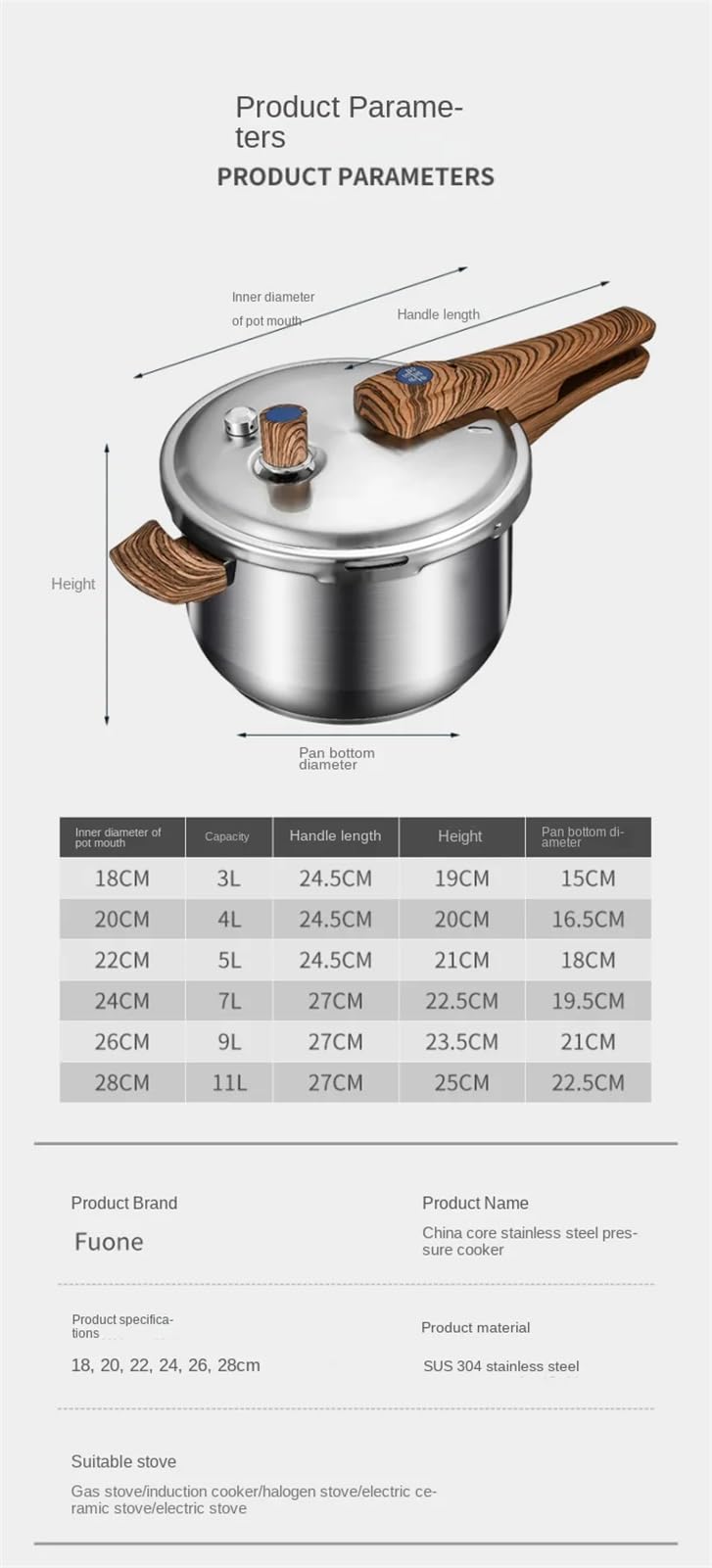 304 Stainless Steel 3L Pressure Cooker Y839456