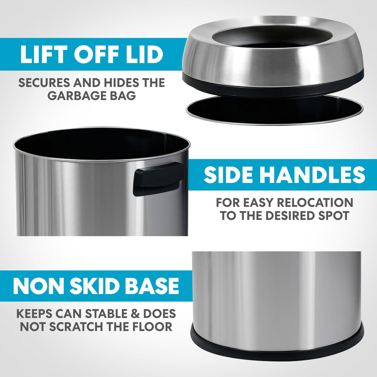 65 Liter Open Top Stainless Steel Trash Can S480172
