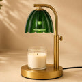 Scalloped Glass Candle Warmer Lamp with Timer, Dimmable, Adjustable Height, Gold Metal, Green T9339