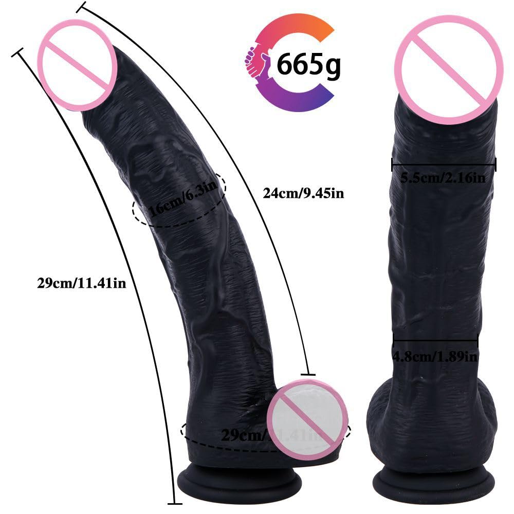12 Inch Black Realistic Silicone Dildo with Suction Cup O280089