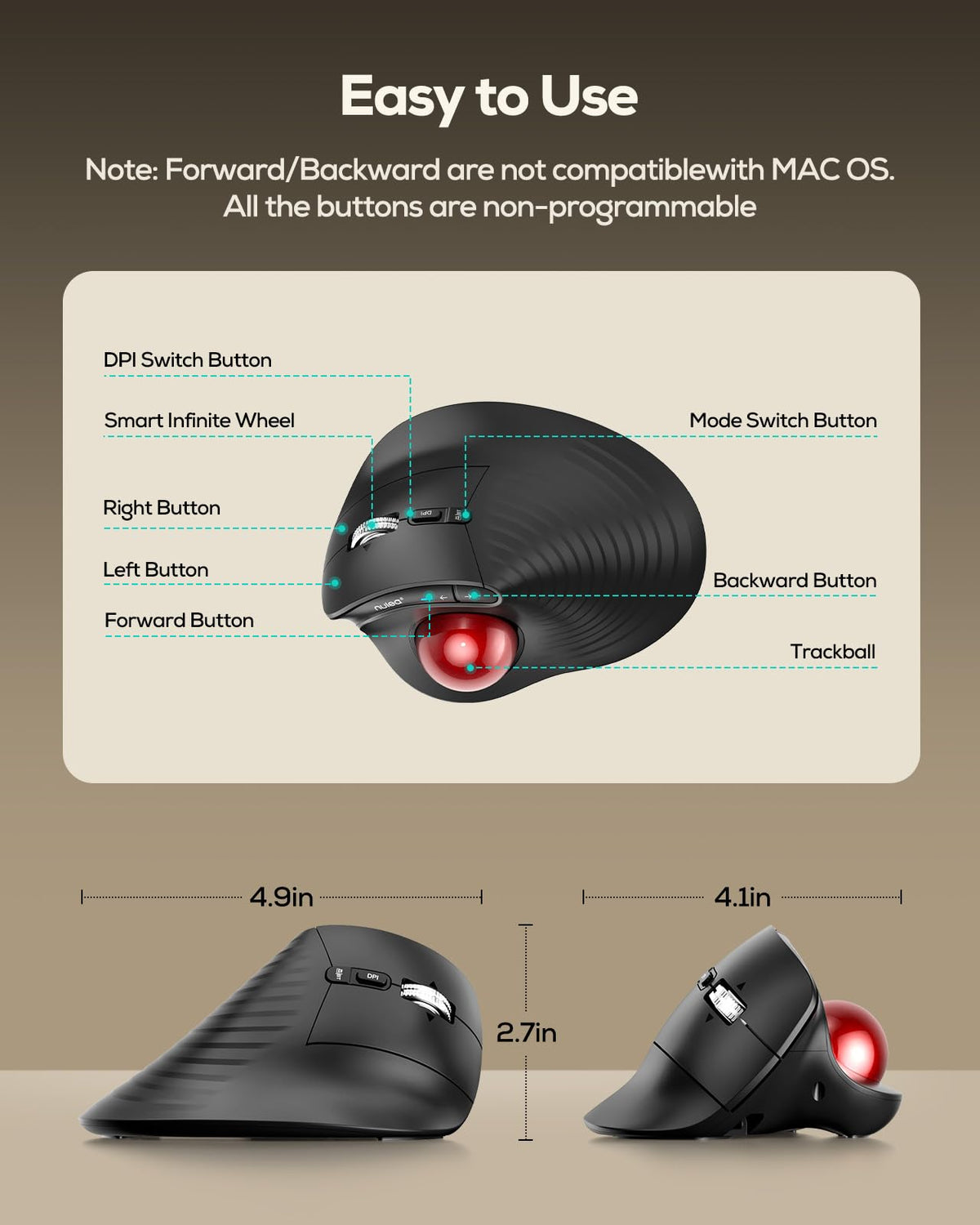 Wireless Ergonomic Vertical Trackball Mouse N50853
