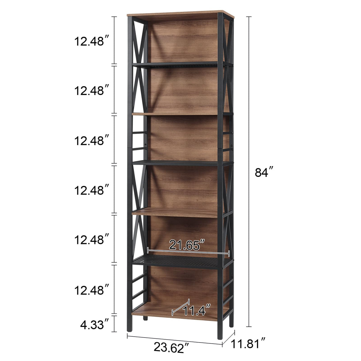7-Tier Rustic Wood Metal Bookshelf P656