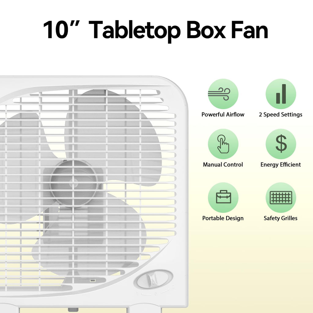 2 Packs 10" Tabletop Box Fan, 2 Speeds, White T3358