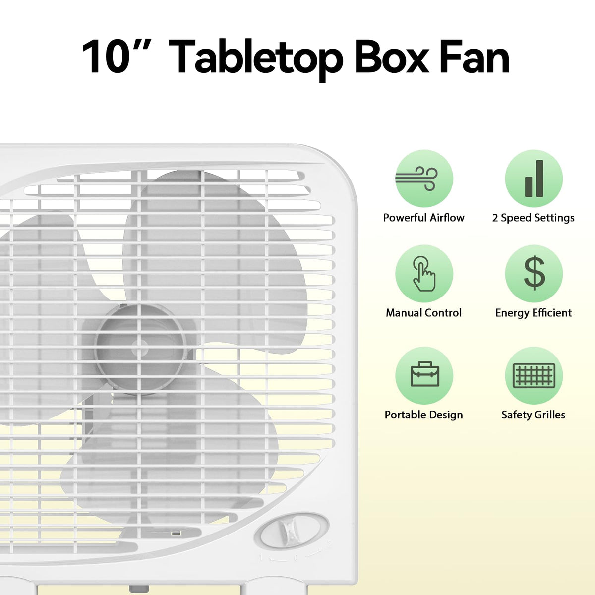 2 Packs 10" Tabletop Box Fan, 2 Speeds, White T3358