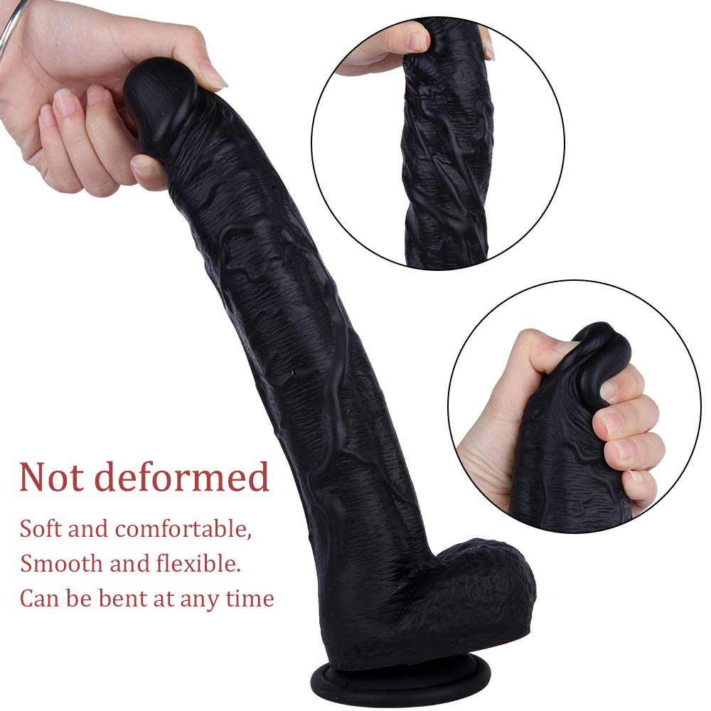 12 Inch Black Realistic Silicone Dildo with Suction Cup O280089