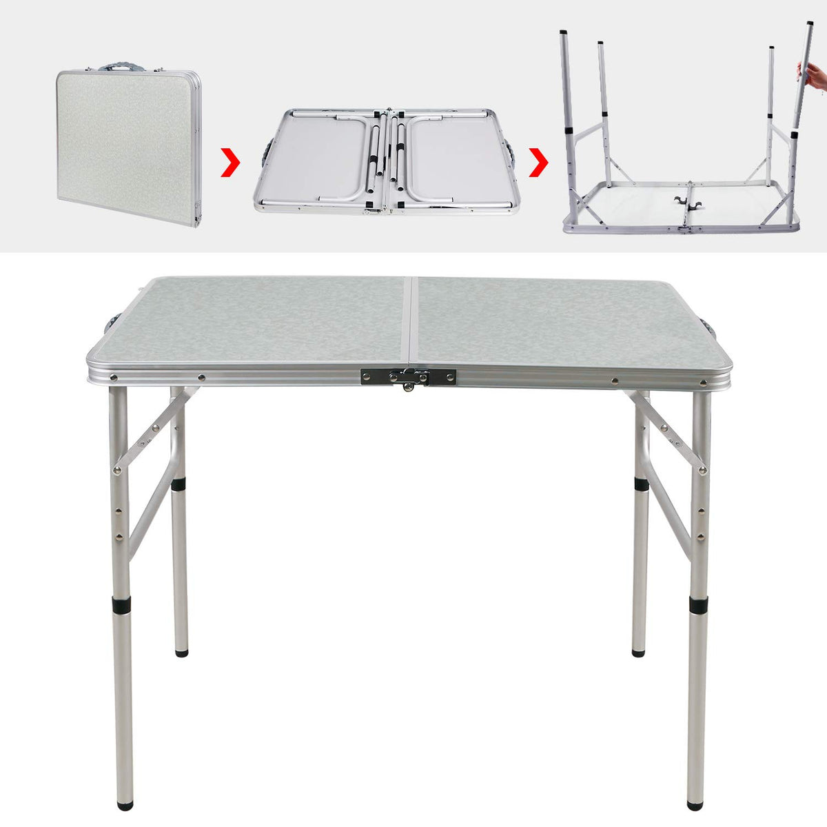 Lightweight Portable Aluminum Folding Camping Table with Adjustable Legs F10145