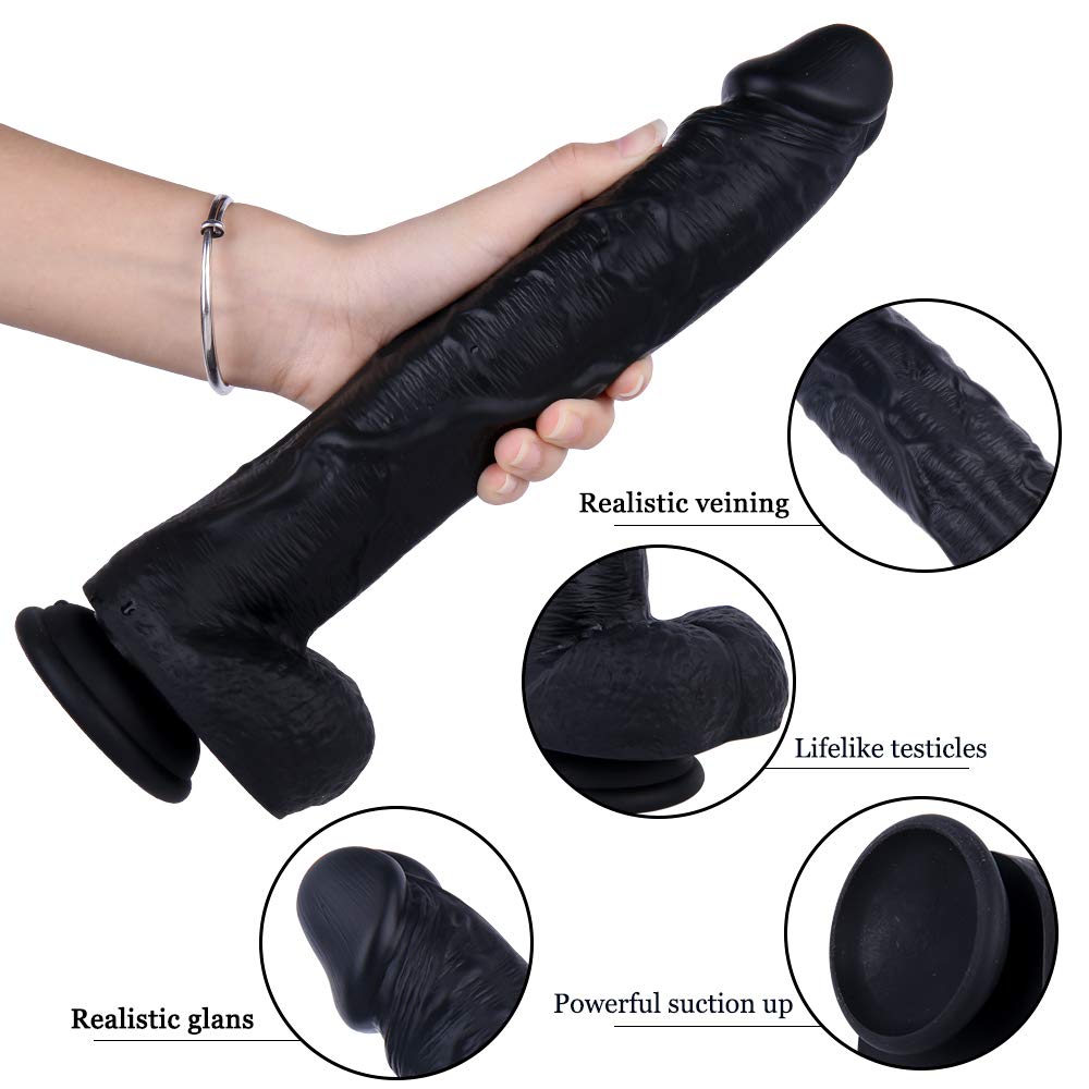 12 Inch Black Realistic Silicone Dildo with Suction Cup O280089
