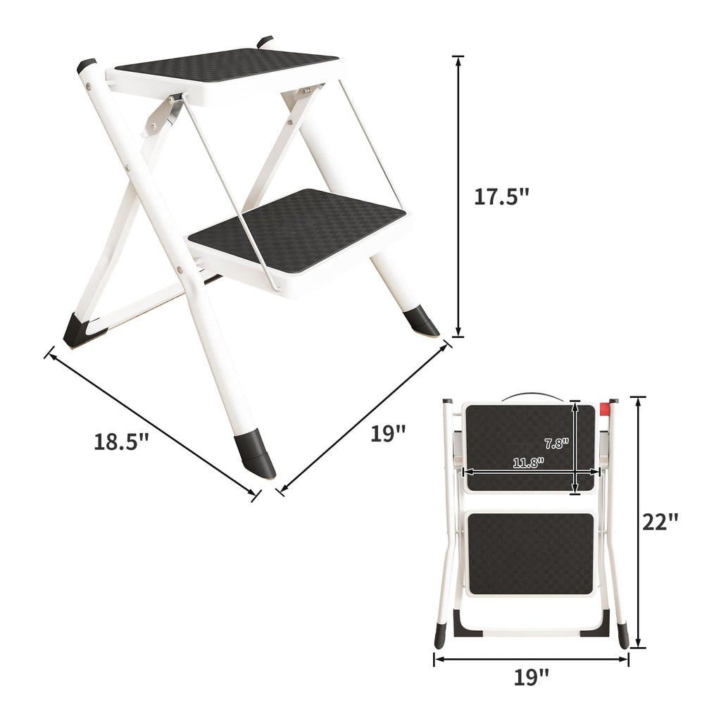 2 Step Folding Metal Step Stool with Anti-Slip Pedal A470
