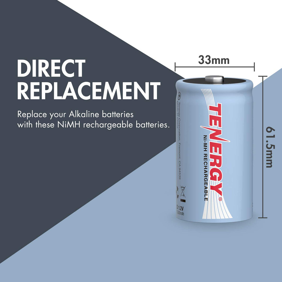 D Size 10000mAh NiMH Rechargeable Battery Q5417