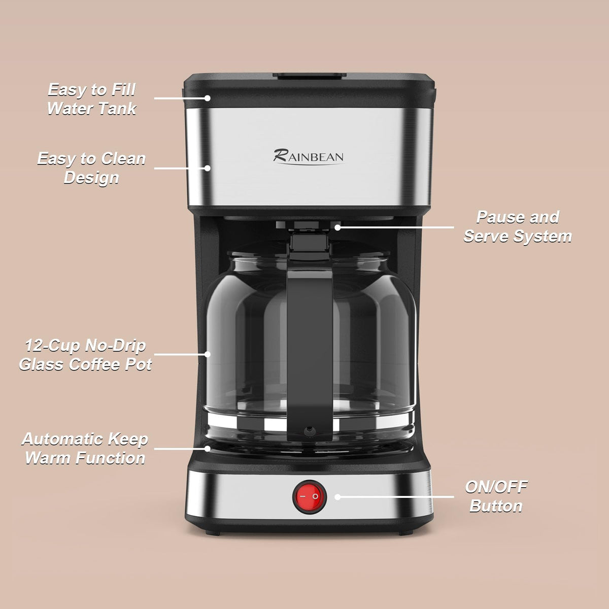 12-Cup Drip Coffee Maker with Glass Carafe Z239553