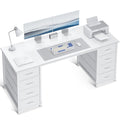 55 Inch Computer Desk with 8 Fabric Drawers White U6312