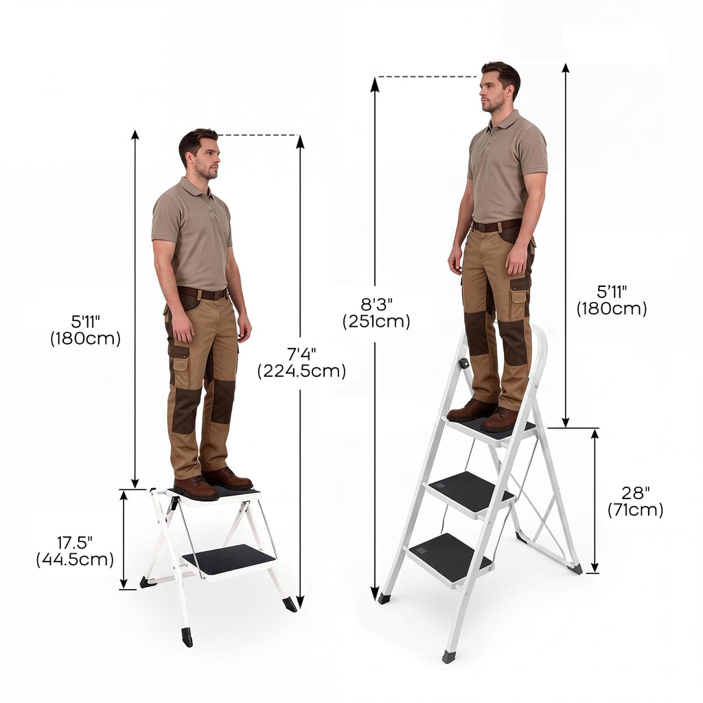 2 Step Folding Metal Step Stool with Anti-Slip Pedal A470