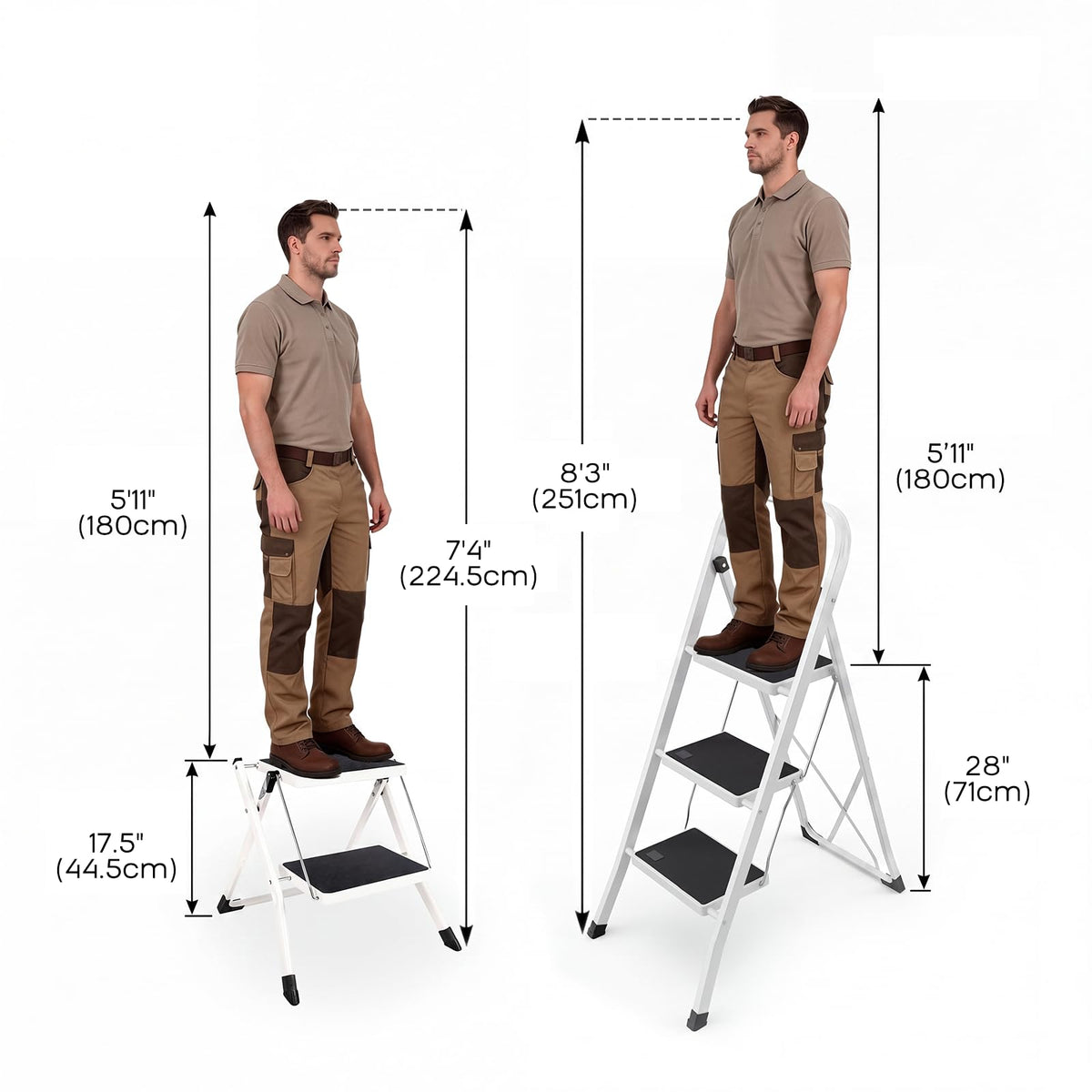 2 Step Folding Metal Step Stool with Anti-Slip Pedal A470