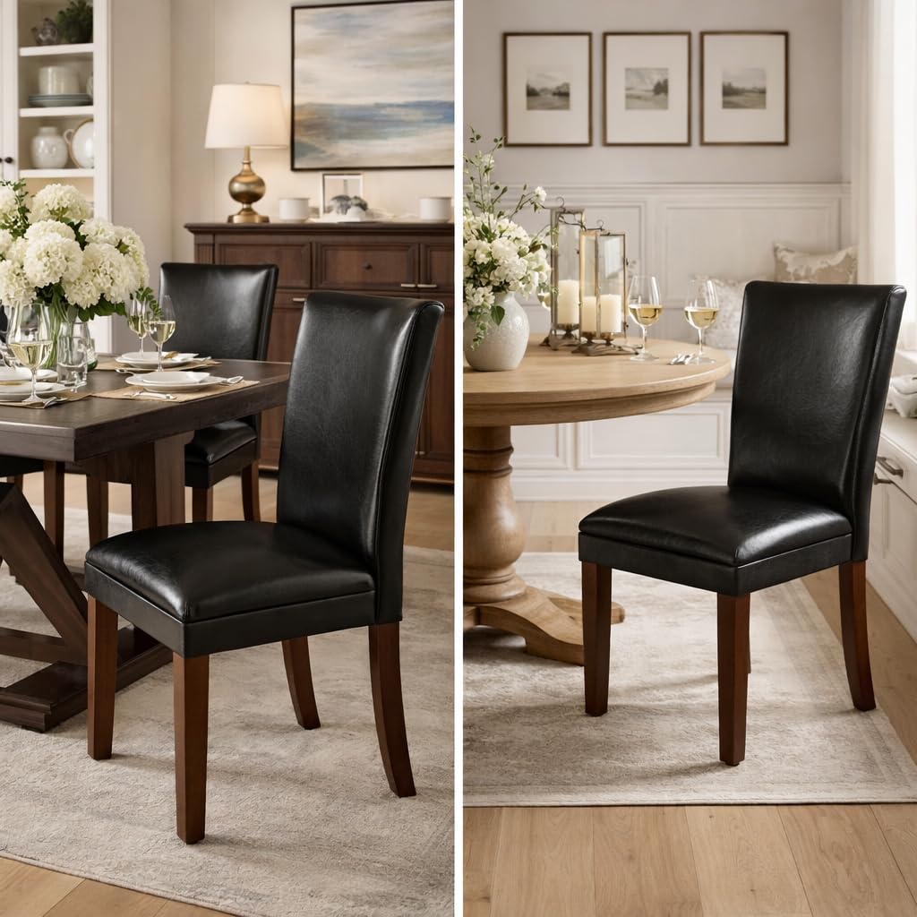Black Faux Leather Upholstered Dining Chair Set of 2 S662