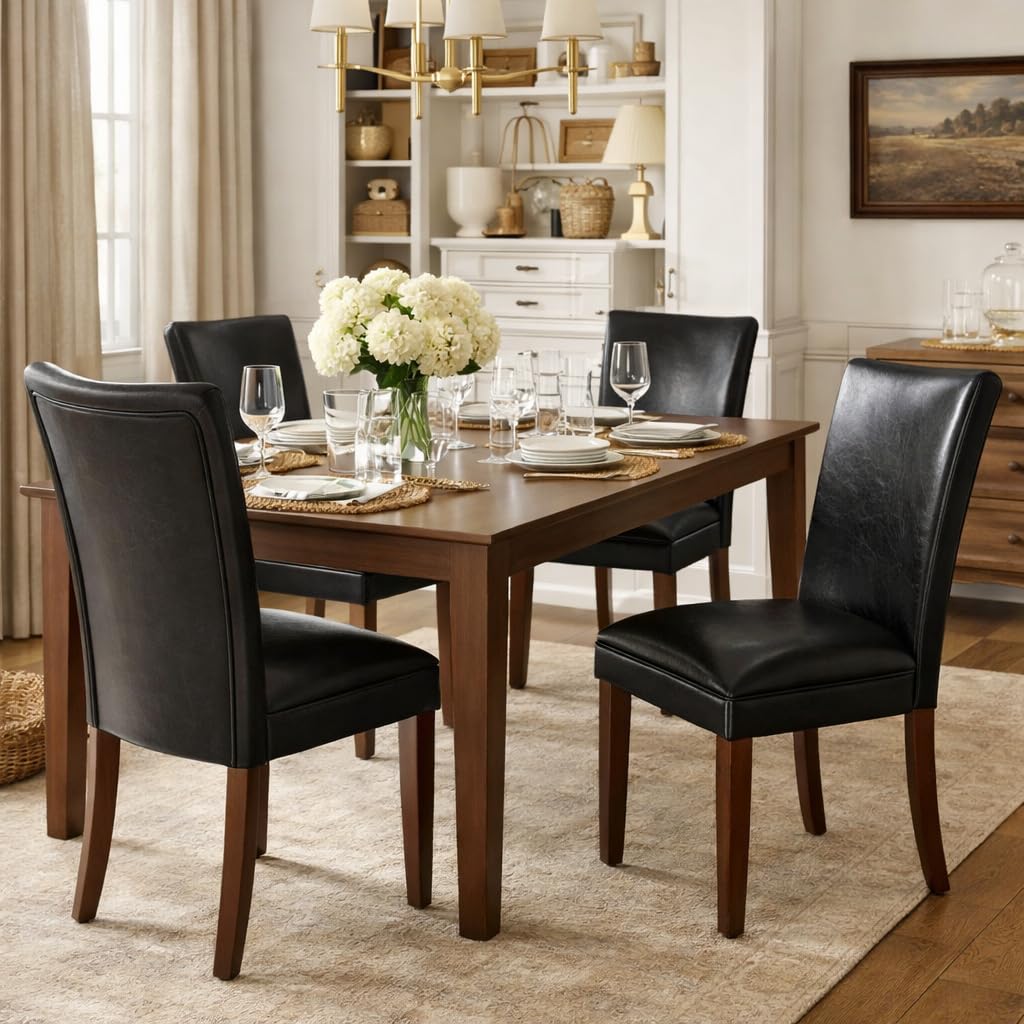 Black Faux Leather Upholstered Dining Chair Set of 2 S662