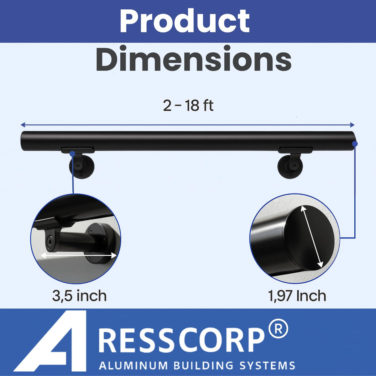 6FT Aluminum Handrail Kit Matte Black E532128
