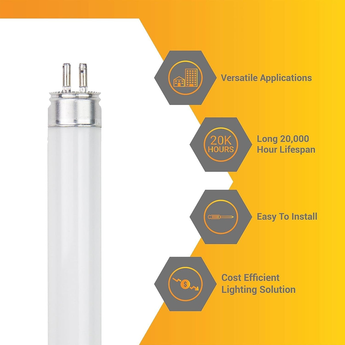 24 Inch T5 Fluorescent Bulb G5 Miniature Bipin Base High Output 1800 Lumens 3000K Soft White 24W Linear Tube Pack of 40 Q31073