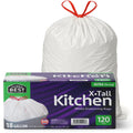 120 Count 18 Gallon White Heavy-Duty Drawstring Trash Bags J835802