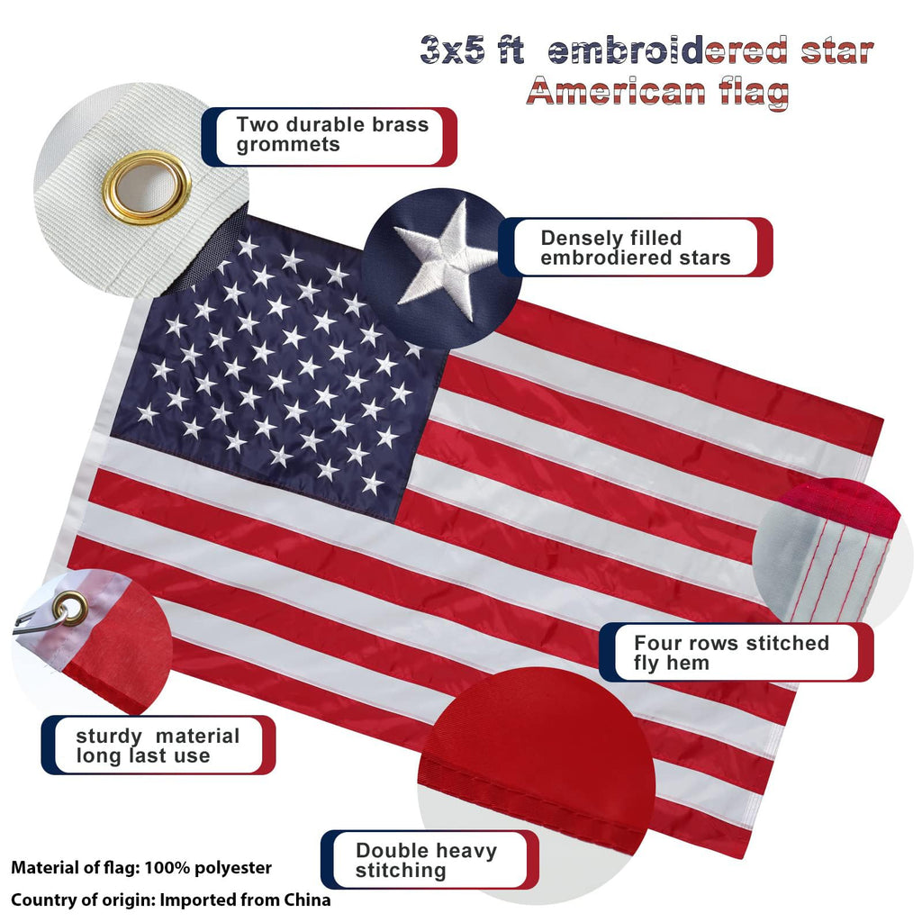 5ft Heavy Duty Tangle Free Flag Pole Kit with 3x5 Embroidered American Flag U805359