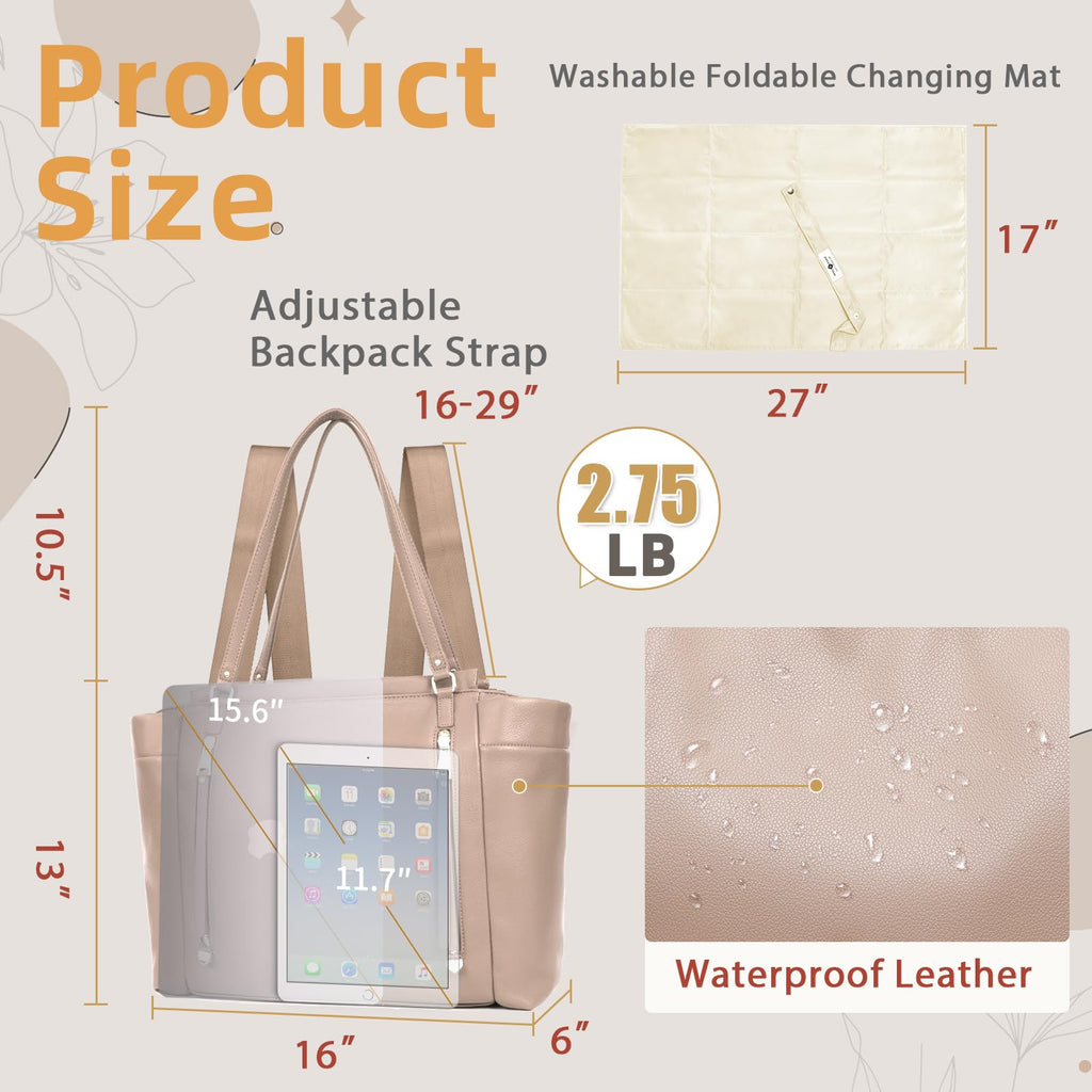 Leather Diaper Bag Tote with Mini Backpack Y4330