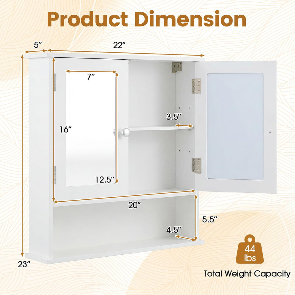 Wall Mounted Mirror Medicine Cabinet with Doors and Shelves F5744