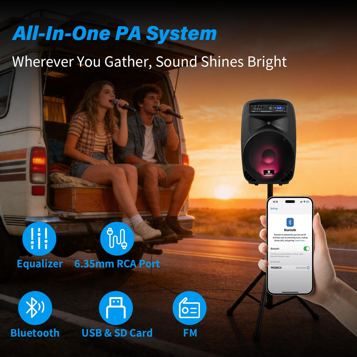Portable 15-Inch 2000 Watt 2-Way Powered PA Speaker System G98725
