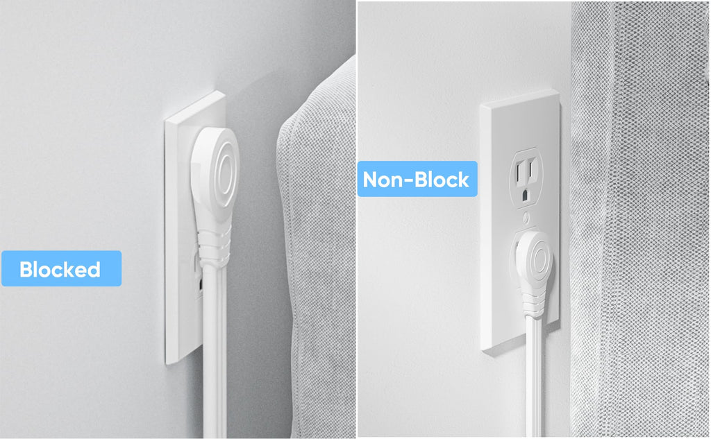 Flat Plug Power Strip with 5 FT Extension Cord, 6 Outlets 3 USB Ports, White H9883