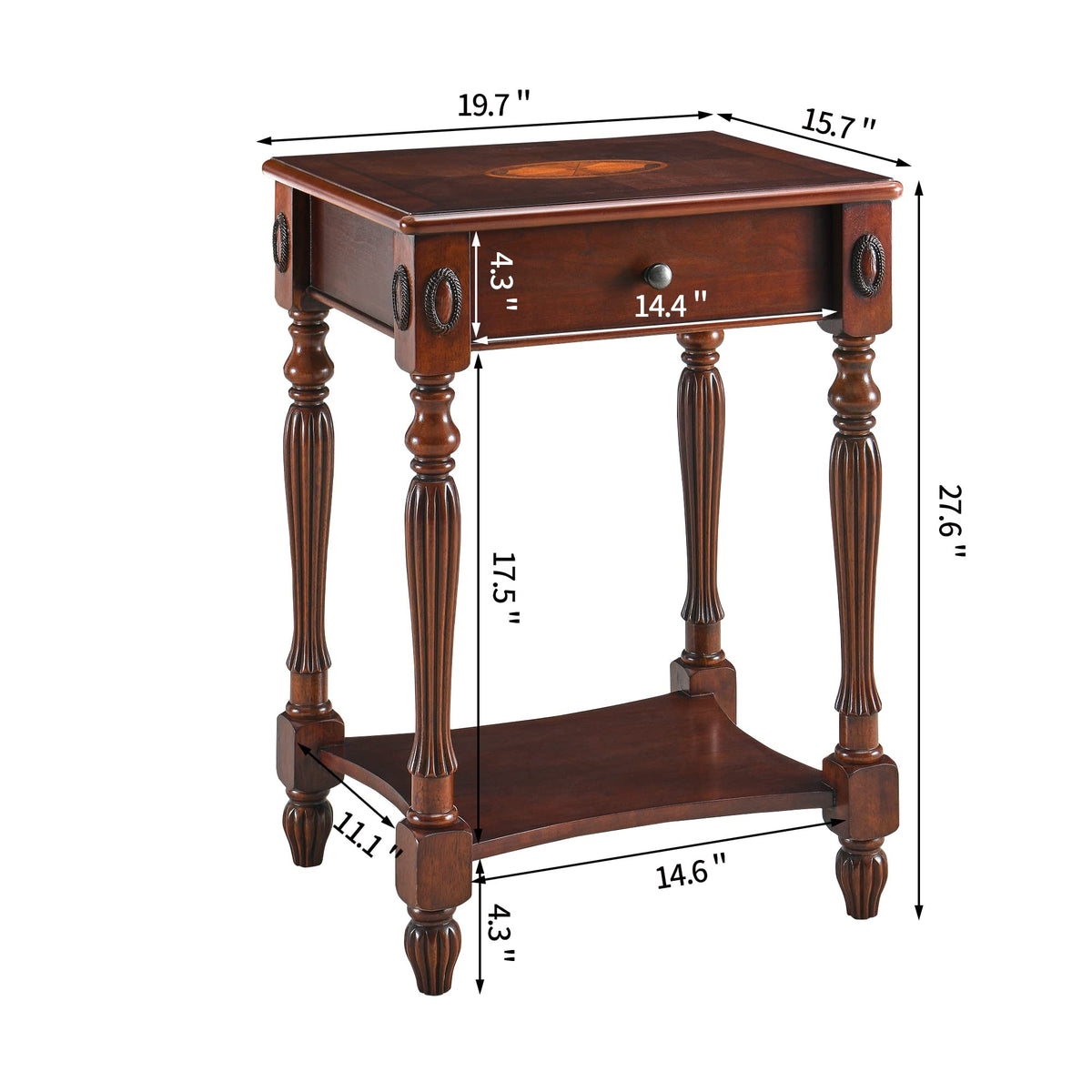 Wood End Table with Drawer and Storage Shelf H2308