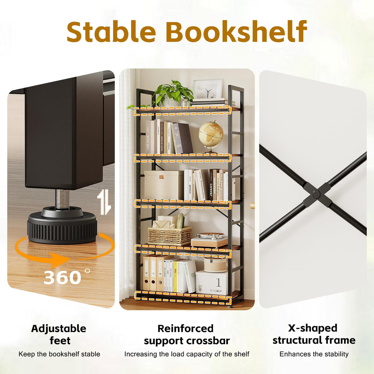 32 Inch 5-Tier Wood Metal Bookshelf B323