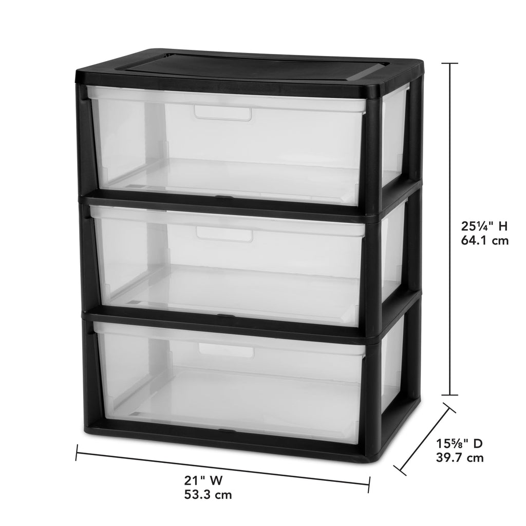 Wide Plastic 3-Drawer Storage Tower with Removable Clear Drawers B495