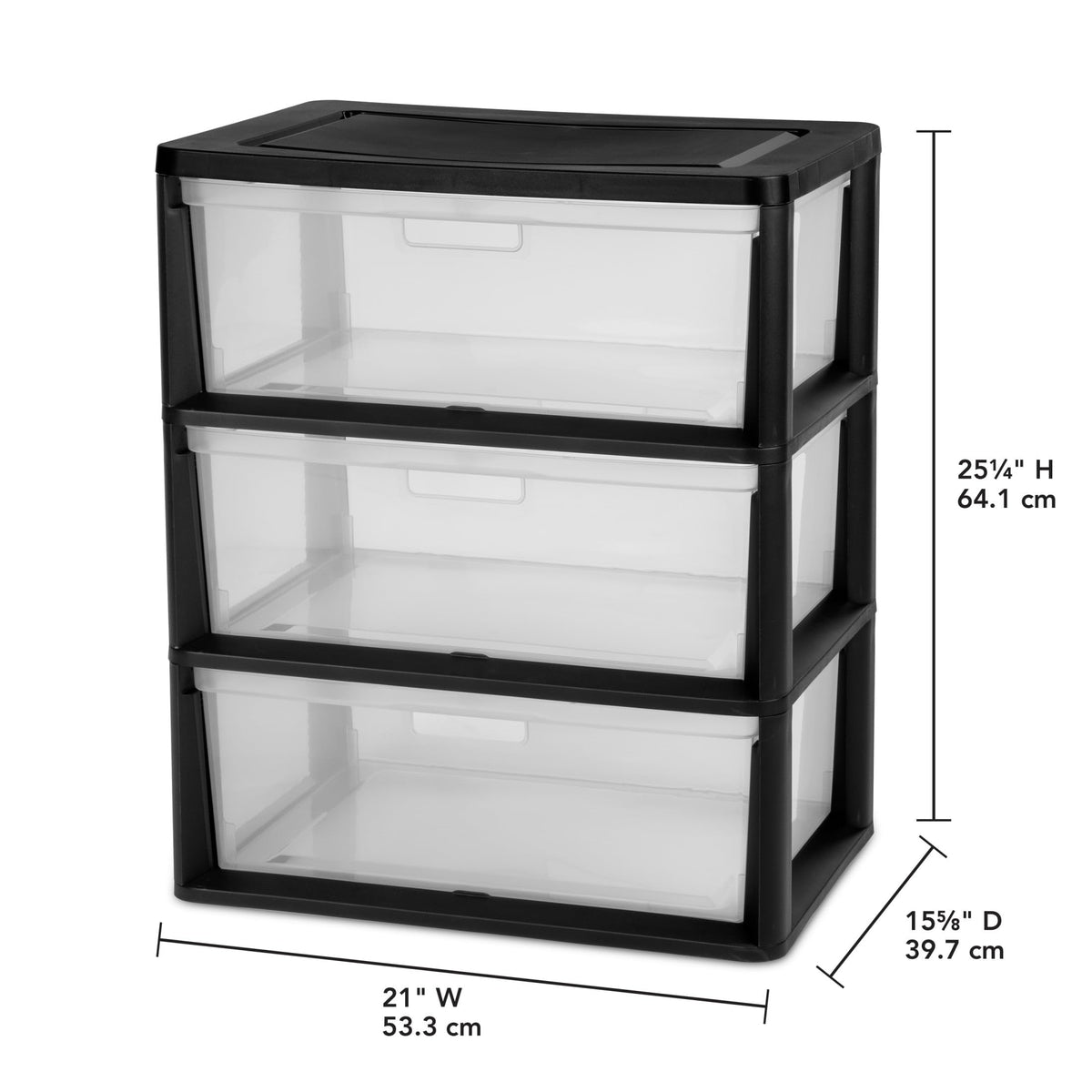 Wide Plastic 3-Drawer Storage Tower with Removable Clear Drawers B495