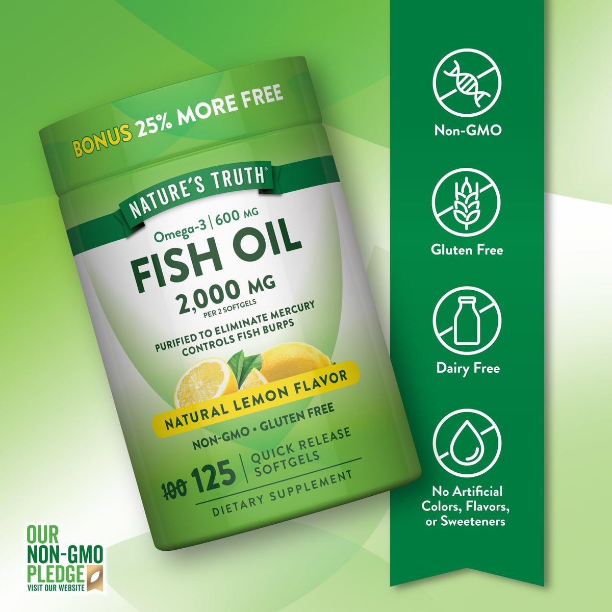 Omega 3 Fish Oil 2000 mg 125 Softgels J933344