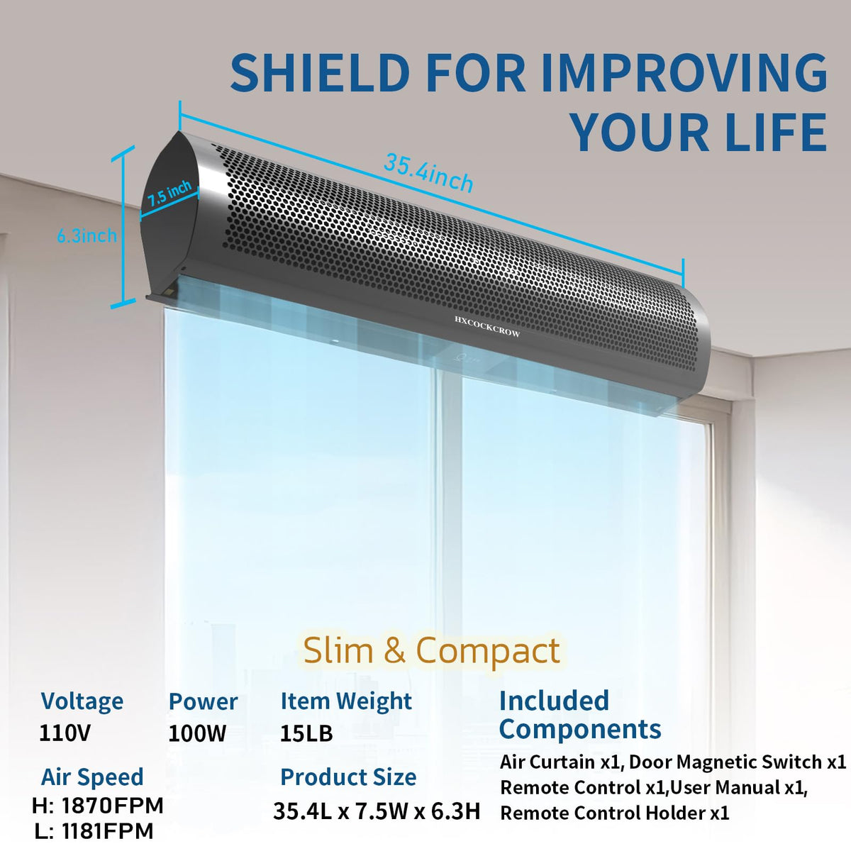36 Inch Matte Black Wall Mounted Air Curtain A5701