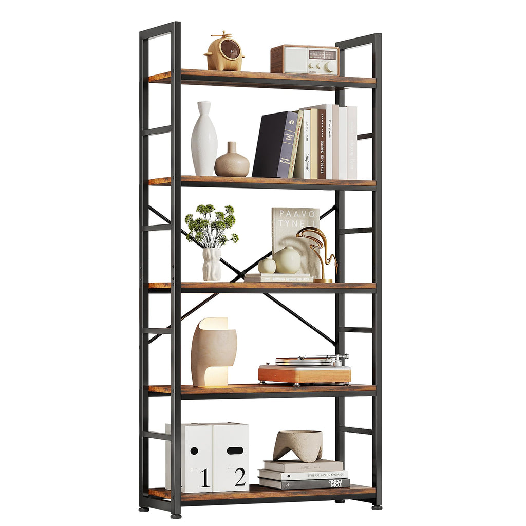 32 Inch 5-Tier Wood Metal Bookshelf B323