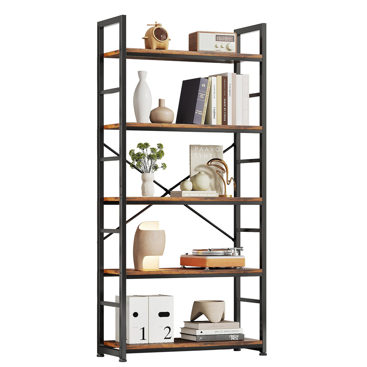 32 Inch 5-Tier Wood Metal Bookshelf B323