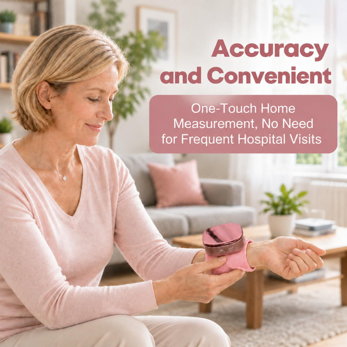 Pink Rechargeable Wrist Blood Pressure Monitor H963369
