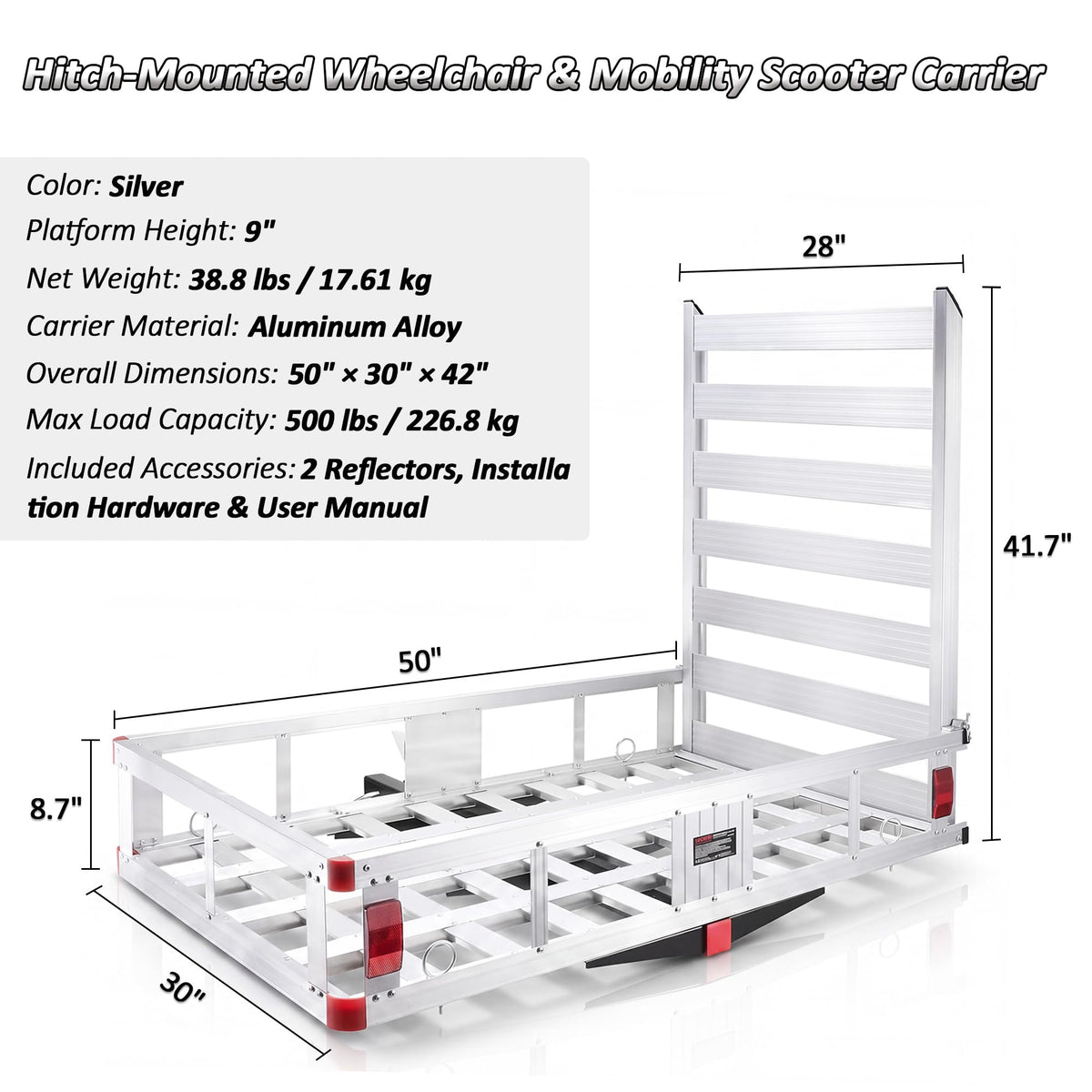 50" Aluminum Wheelchair Carrier with Ramp K517