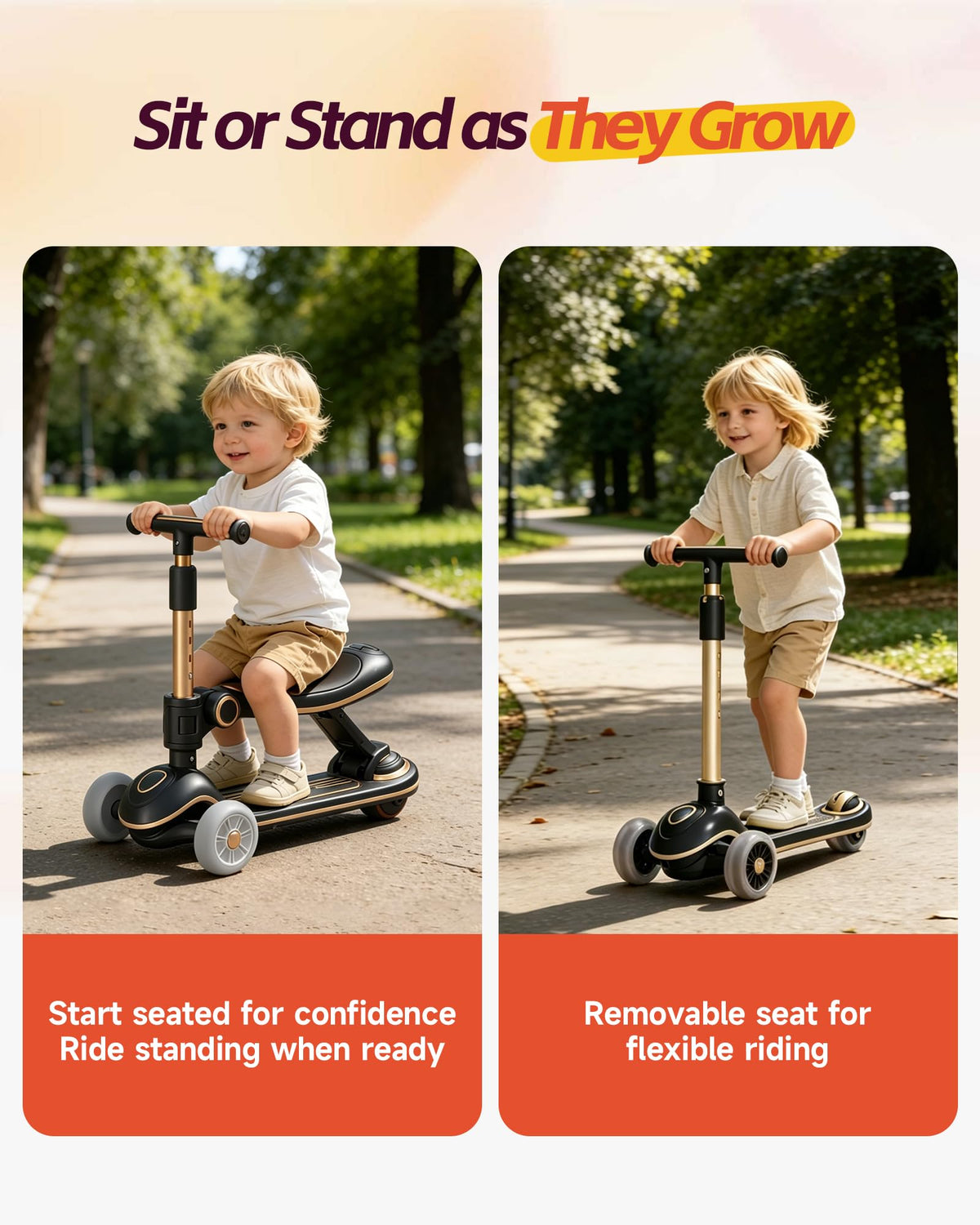 2-in-1 Toddler Scooter with Seat V716