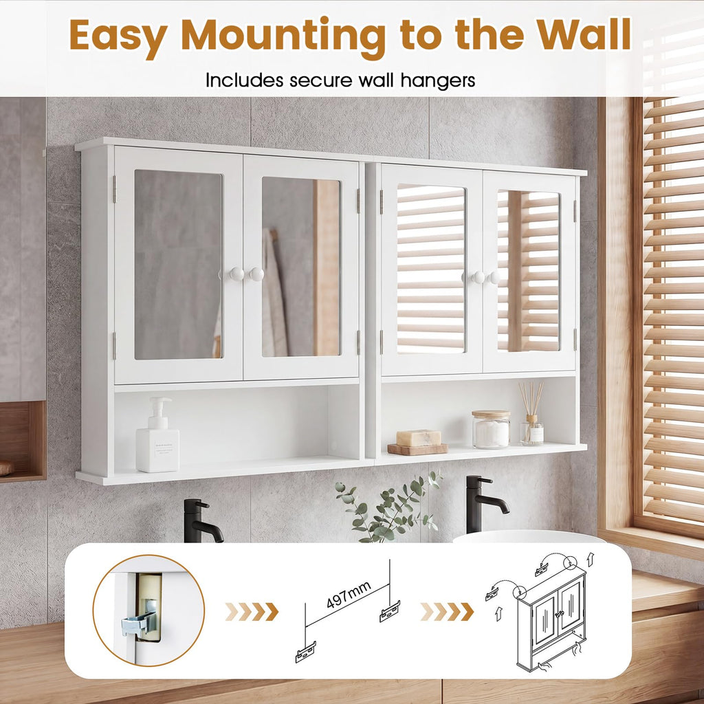 Wall Mounted Mirror Medicine Cabinet with Doors and Shelves F5744