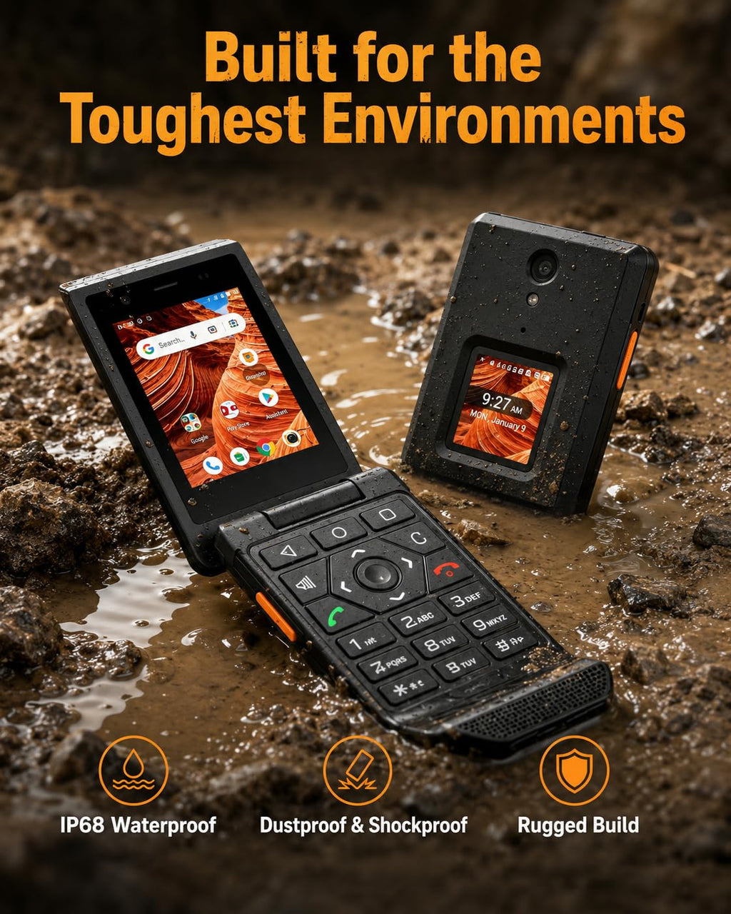 16GB Rugged Touchscreen Android 11 IP68 Water Resistant 4G LTE Flip Phone R322632