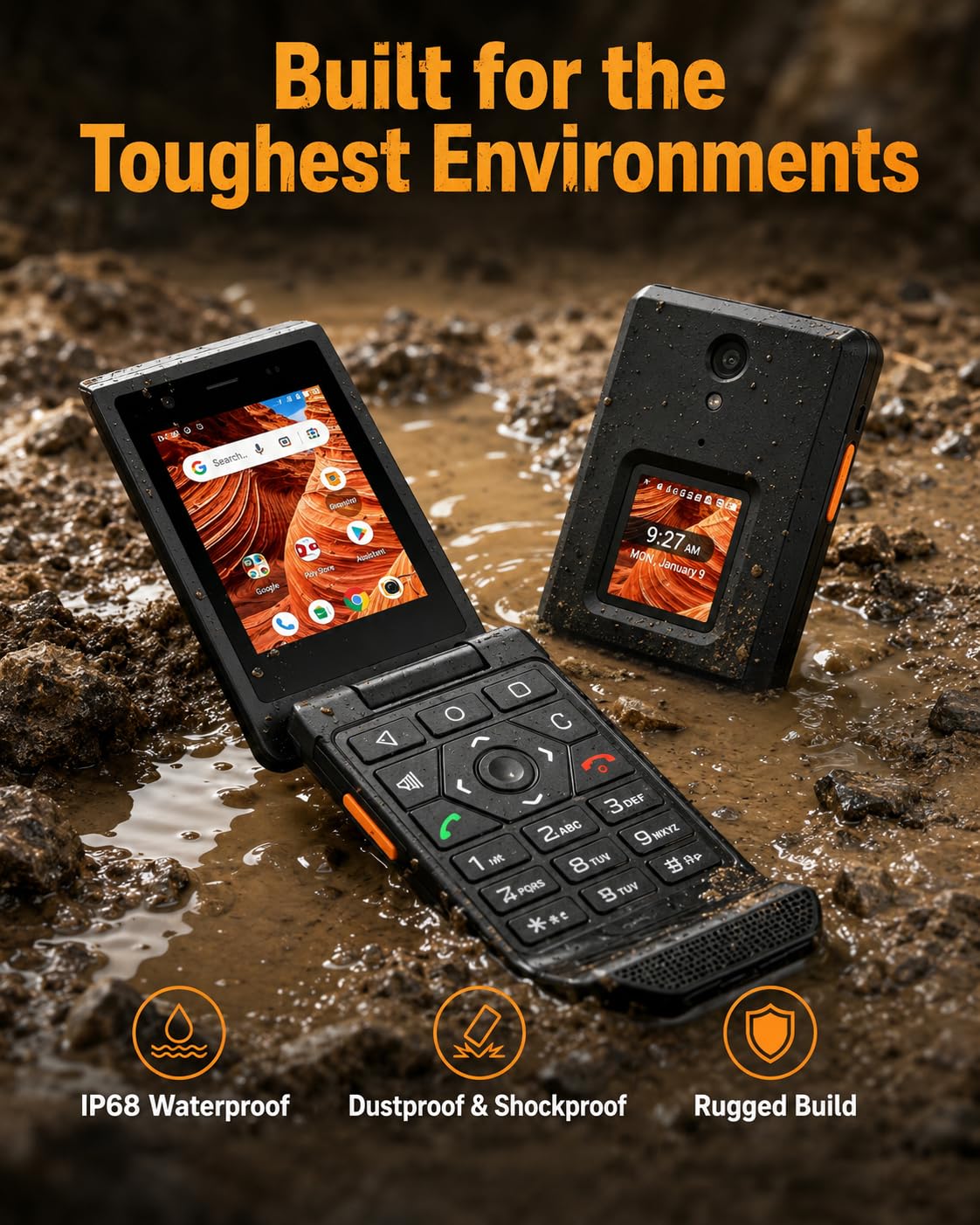 16GB Rugged Touchscreen Android 11 IP68 Water Resistant 4G LTE Flip Phone R322632