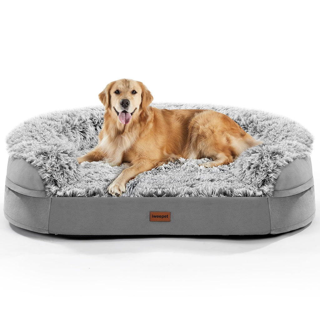 Fluffy Orthopedic Dog Bed with Washable Plush Cover, Grey C180