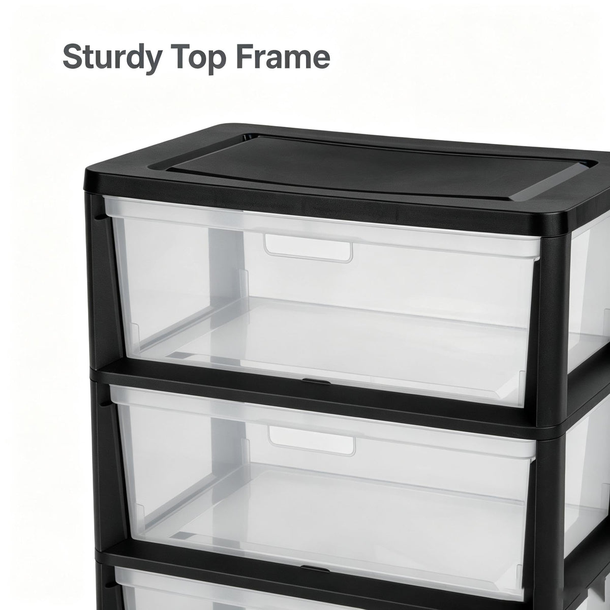 Wide Plastic 3-Drawer Storage Tower with Removable Clear Drawers B495