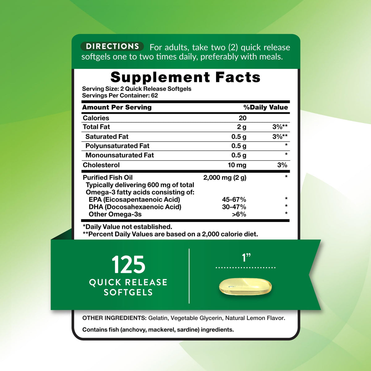 Omega 3 Fish Oil 2000 mg 125 Softgels J933344