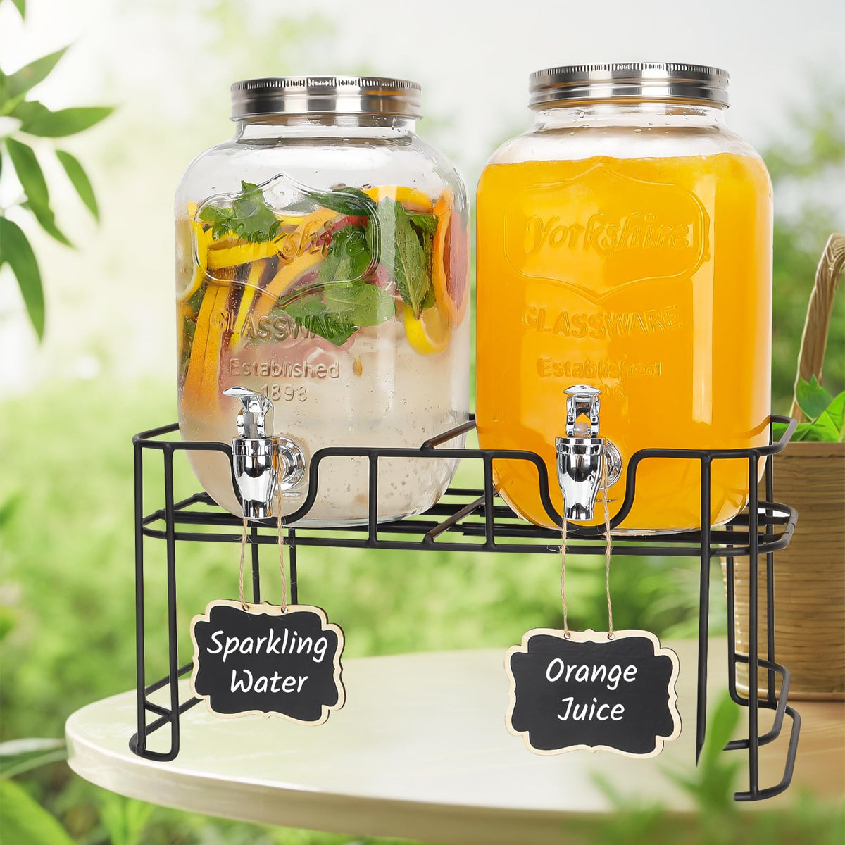 2 Pack 1 Gallon Glass Drink Dispensers with Stand L5921