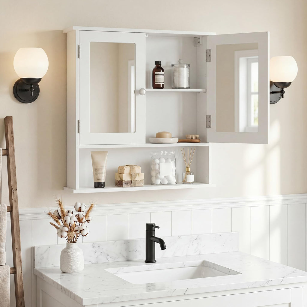 Wall Mounted Mirror Medicine Cabinet with Doors and Shelves F5744