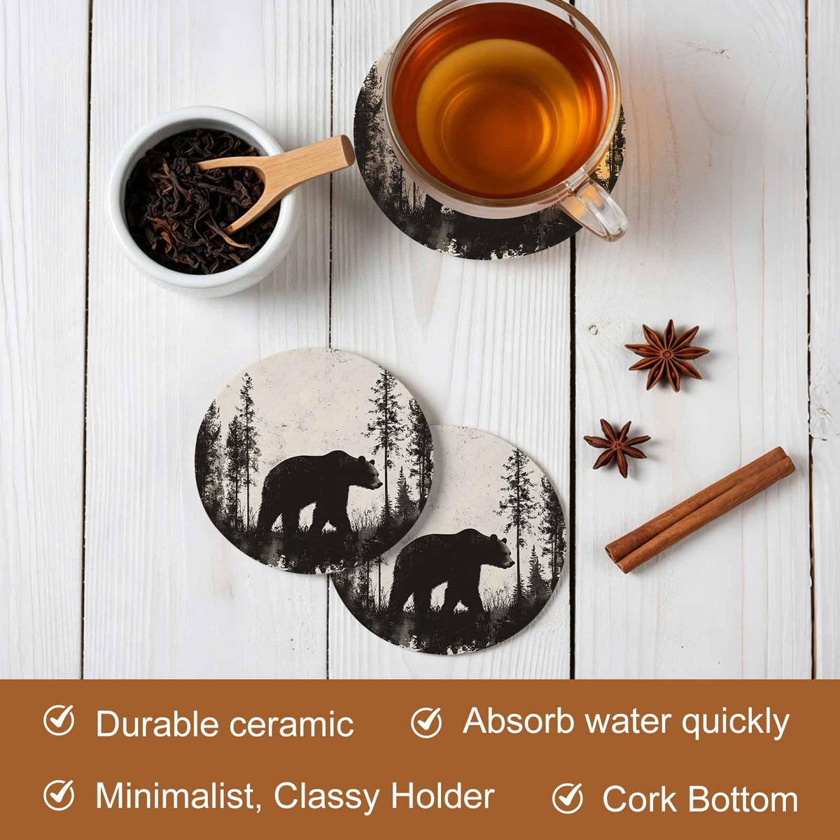 Black Absorbent Round Ceramic Coasters Set of 6 E438055