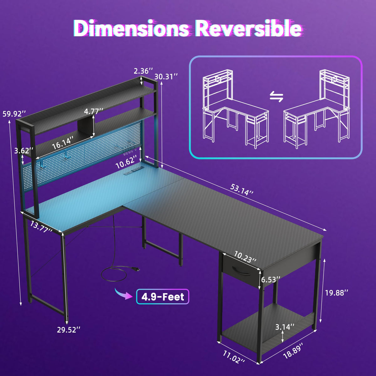 L Shaped Gaming Desk with Hutch V770