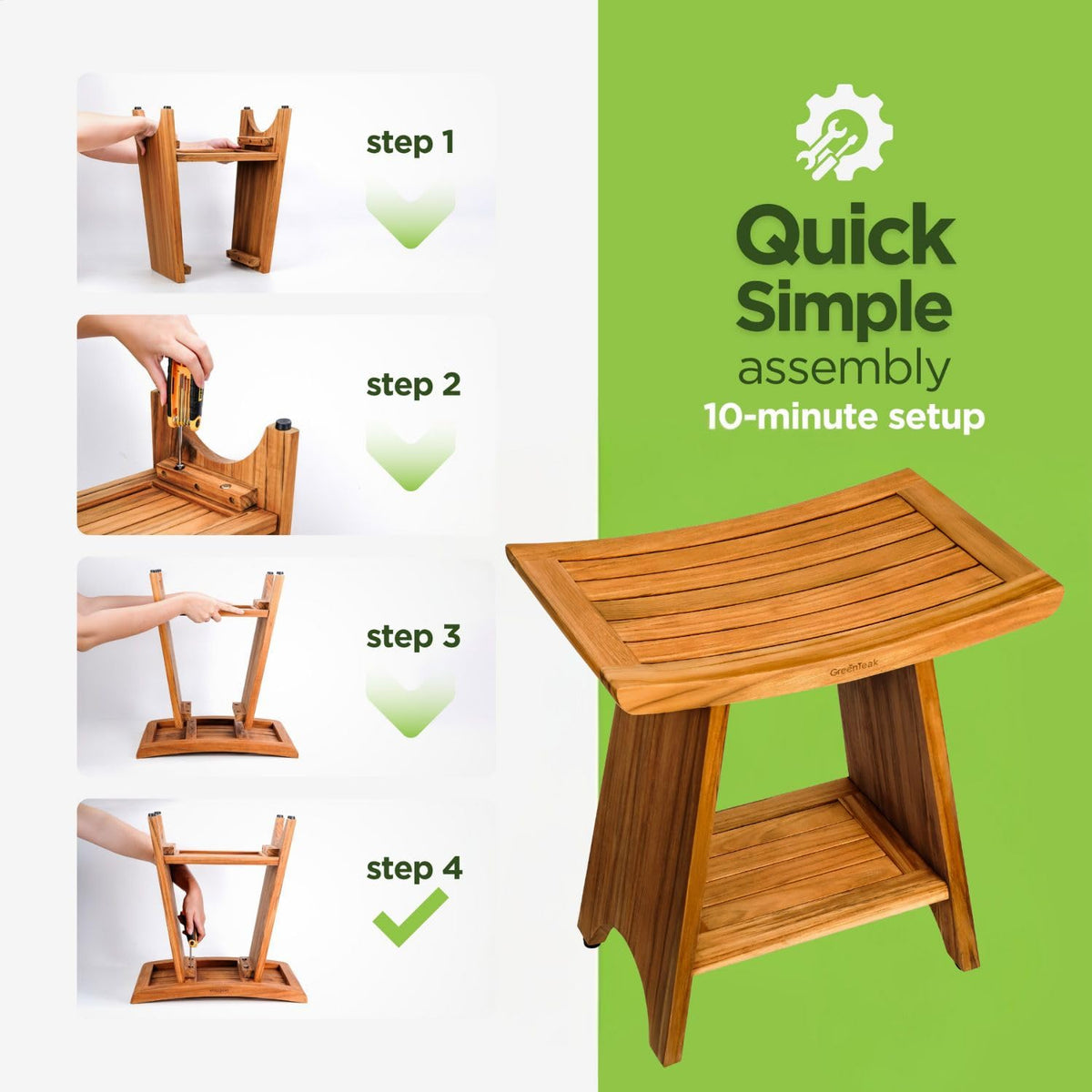 18" Teak 2-Tier Shower Bench H21580
